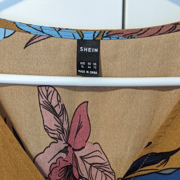 Mustard Yellow Floral Dress with Sleeves - Picture 4 of 7